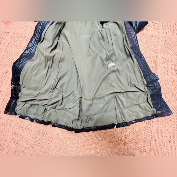 VINTAGE CHARLOTTE SOLNICKI LEATHER  COAT W/ Knit Elbow Patches And Pocket  XS - Picture 12 of 16